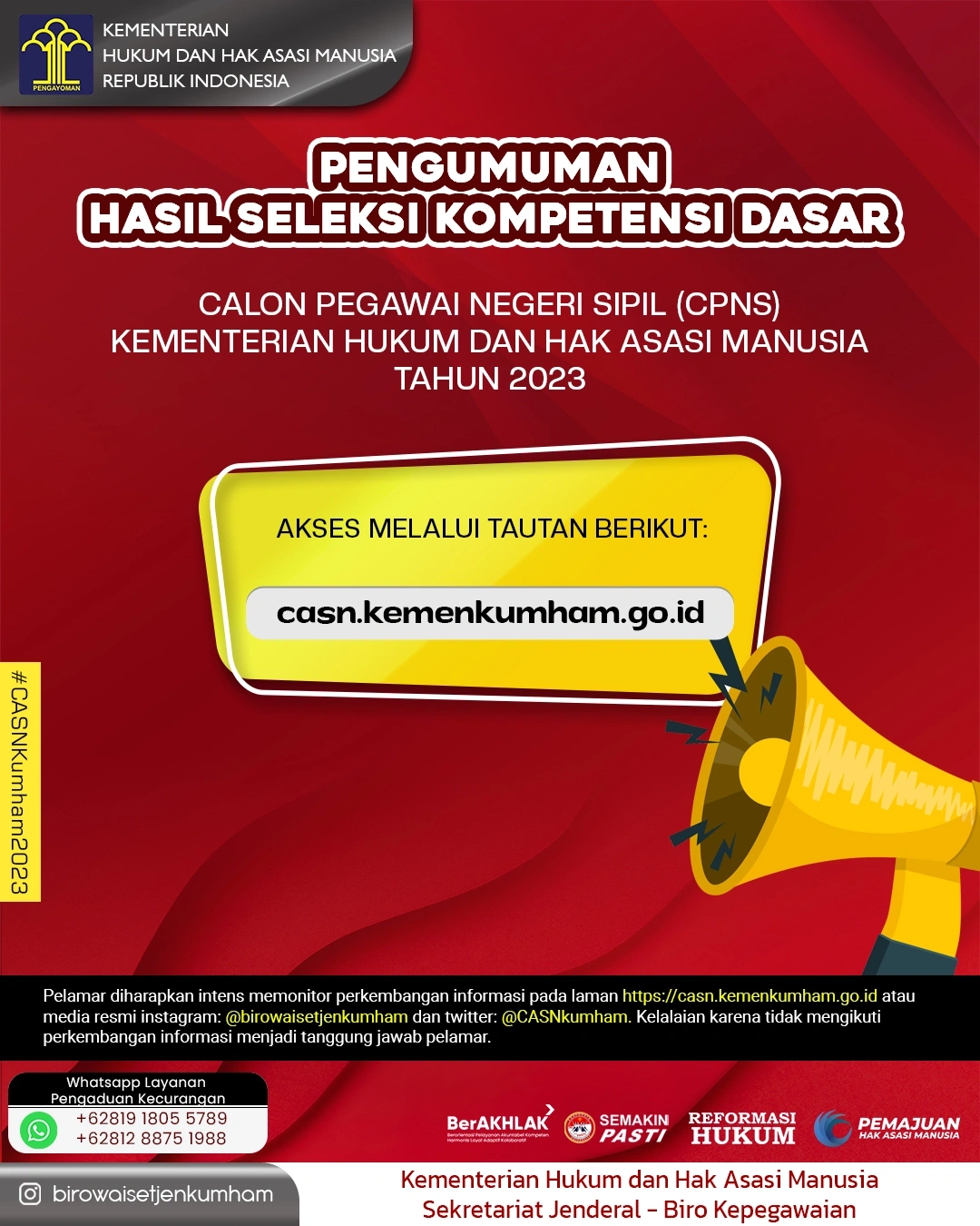 Pengumumn hasil seleksi cpns kemenkumham 2023